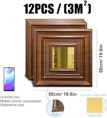 12 Pack PVC Ceiling Tiles 19.7"x19.7" – Gold Mirror & Wood Grain 3D Wall Panels - Image 4