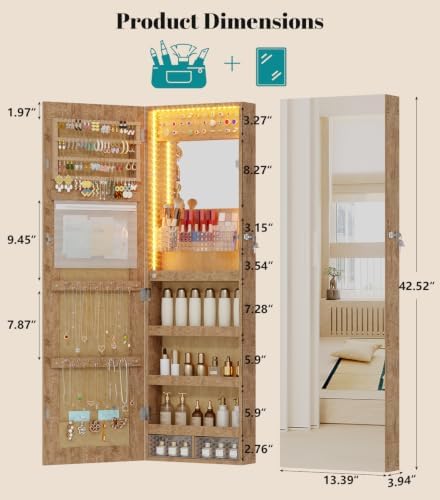 Vlsrka LED Mirror Jewelry Cabinet, Over Door/Wall Mounted Jewelry Organizer - Image 2