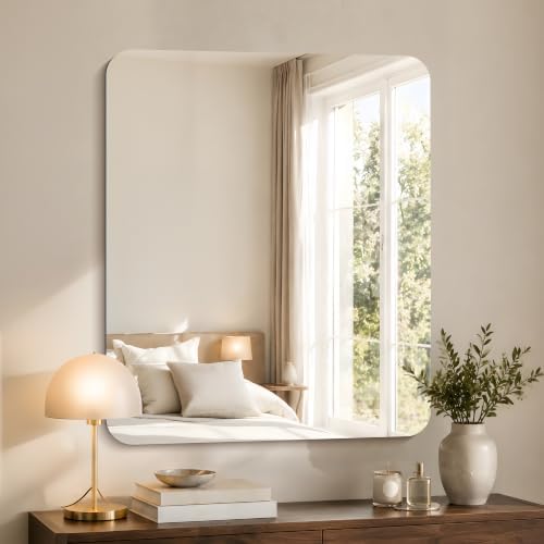 CILIBER Frameless Mirror, 30x36 Inch Rectangle Bathroom Mirror Rounded Corner - Image 3