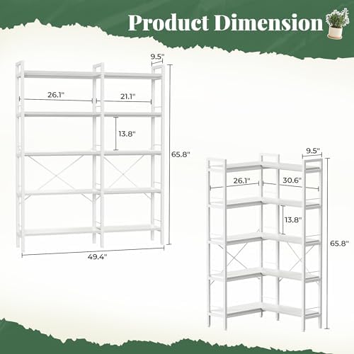 Huuger 5 Tier Bookshelf, L Shaped Corner Bookshelf - Image 2