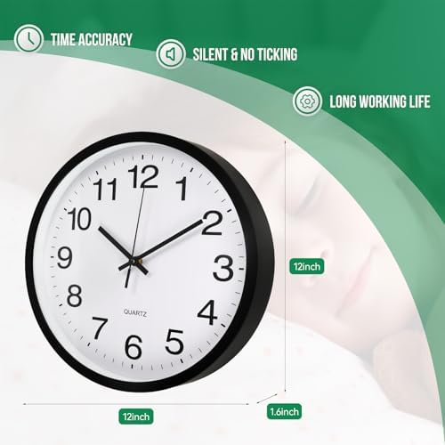 Wall Clock Modern Simple Style Round Plastic Decor Clock Non-Ticking Silent - Image 3