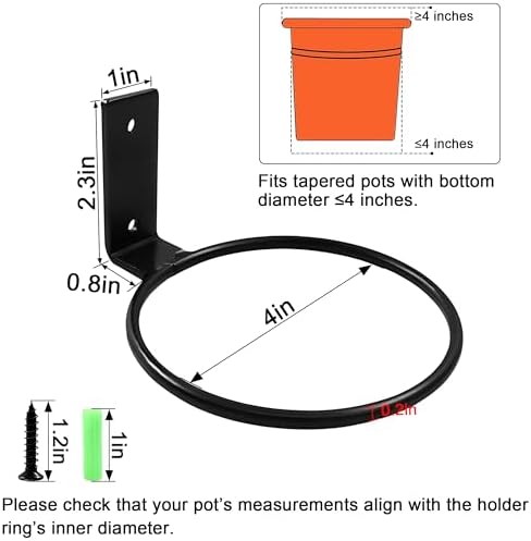 6 Pack 4 Inch Black Plant Pot Holder Ring, Metal Flower Holder Brackets Rings - Image 2