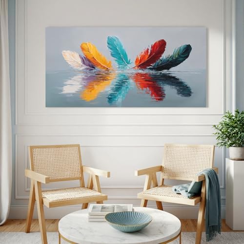YISXINOAG Colorful Abstract Wall Art Modern Feather Painting Canvas 24"X48" - Image 4