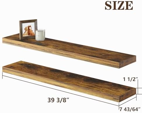 BAMEOS Floating Shelves, 40 in W x 7in D Wall Mounted Wooden Shelves - Image 3