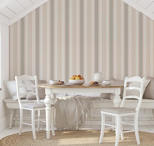 RollsRolla Modern Pink and Beige Stripe Peel and Stick Wallpaper - Image 2