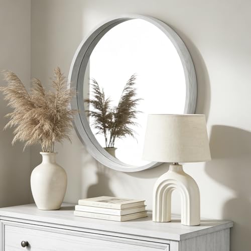 WallBeyond 28 Inch Round Wood Mirror, Large Circle Wooden Frame Wall Mirror - Image 3