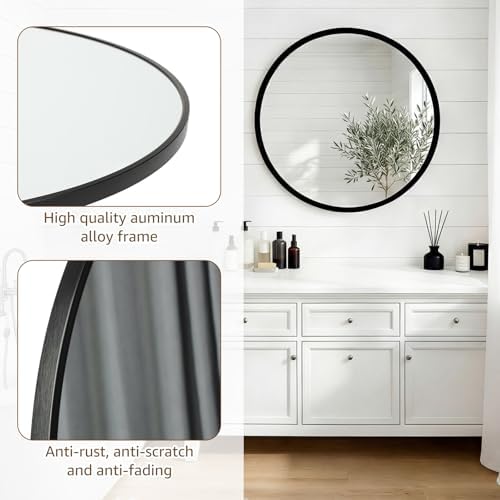 DUMOS 28 Inch Round Wall Mirror, Bathroom Mirrors - Image 4