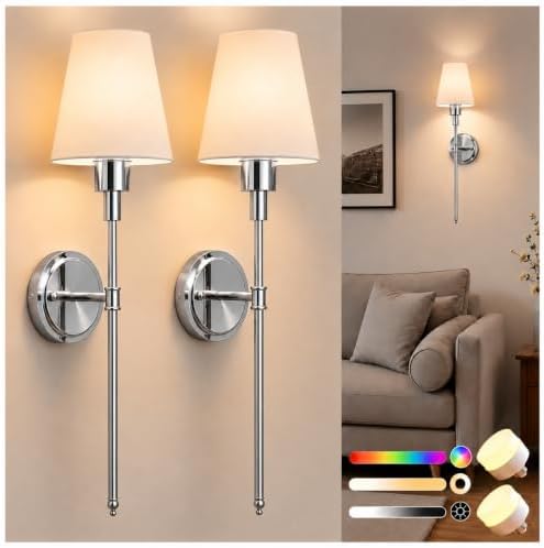 Battery Operated Wall Sconce: Set of 2 Wireless Wall Light 12000mAh by DORESshop