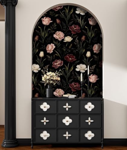 ILHIIOR Dark/Pink Floral Peel and Stick Wallpaper 17.5 x 393 Inches - Image 2
