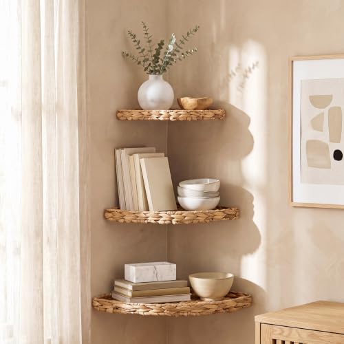 Amyhill Set of 3 Wicker Floating Corner Shelf Boho Wall Decor - Image 4