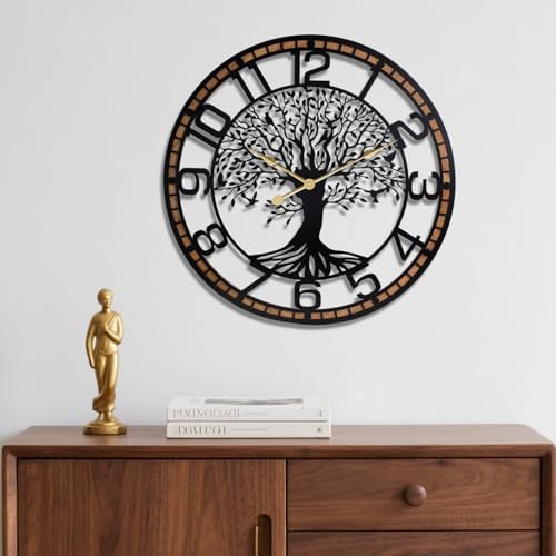 Dankeit Tree of Life Wall Clock, 24Inch Metal Black Family Tree Oversized Wood by DankeitProduct