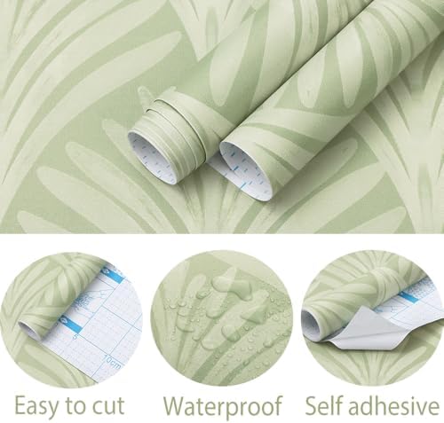 Hopepak Green Peel and Stick Wallpaper, Sage Green Modern Art Deco Wallpaper - Image 5