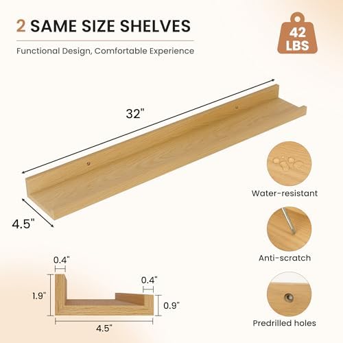 Dreamland Picture Ledge Shelf for Wall, Floating Shelves Set of 2, 32 Inch Long - Image 3