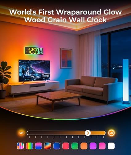 EASYERA 16.5" Large Digital Wall Clock BT Sync, 11 Scenes Mode Beige Clock - Image 4