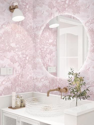 Dimoon 17.3" X 196.8" Peel and Stick Wallpaper Pink White Modern Toile Floral - Image 3