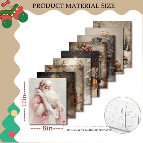 Vintage Christmas Canvas Wall Art Set of 9, Santa Claus Xmas Tree Snow Scene - Image 3