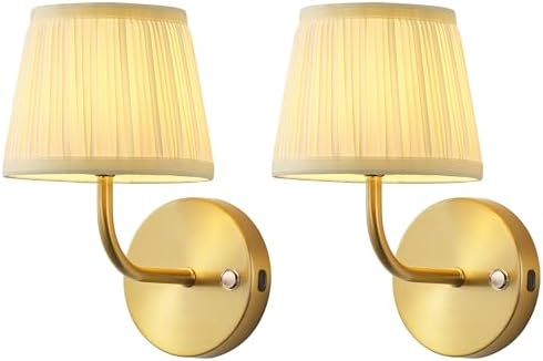 PUSU Cordless Gold H9.6 inch Small Wall Sconces Set of 2, LED Wall Lamp by PUSU