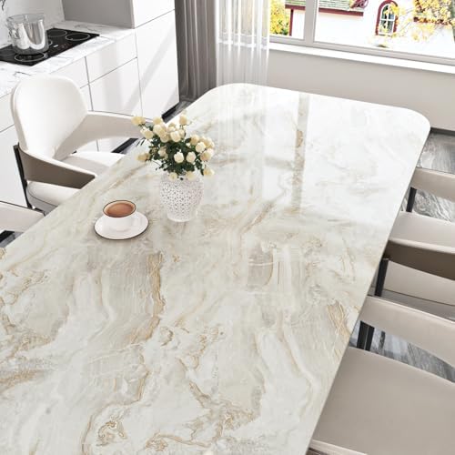 Glossy Beige/Gold Glossy Marble Contact Paper by WallpaperDecoration