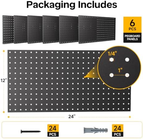 LiSHELF 6 Pack Metal Pegboard Panels, 12 x 24 Inch Heavy Duty Wall Peg Board - Image 3