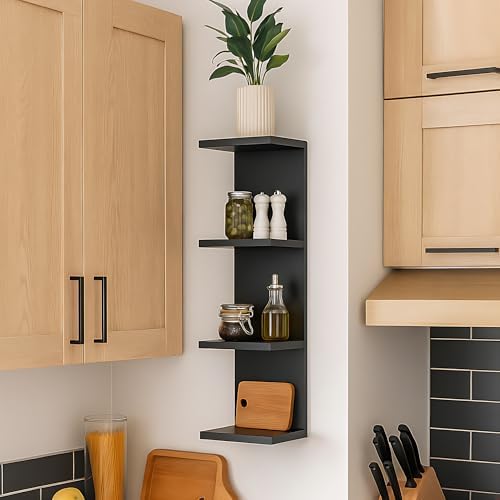 4 Tier Wall Shelf Unit, Vertical Column Floating Storage Home Decor Organizer - Image 5