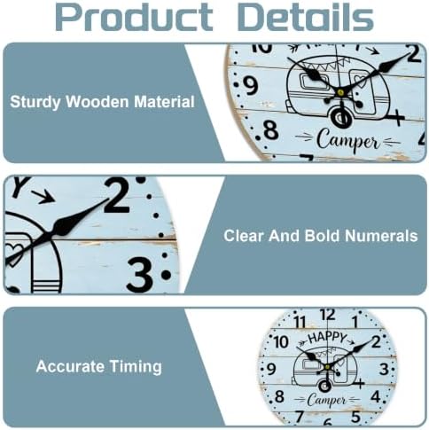 Happy Camping Wall Clock Silent Non-Ticking 12" - Image 3