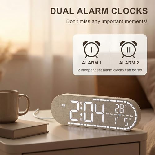 Faux Linen Digital Wall Clock LED Display, Plug-in Digital Clock - Image 5