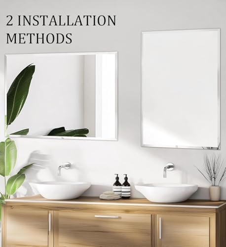 Frameless Rectangle Wall Mirror: Modern Glass Mirror 39.4x27.6 inch - Image 3