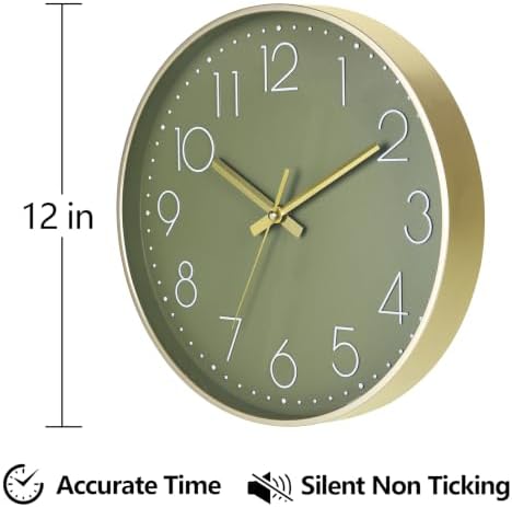 Black&Olive Green Wall Clock 2 Pack 12 Inch Silent Battery Operated Clocks - Image 2