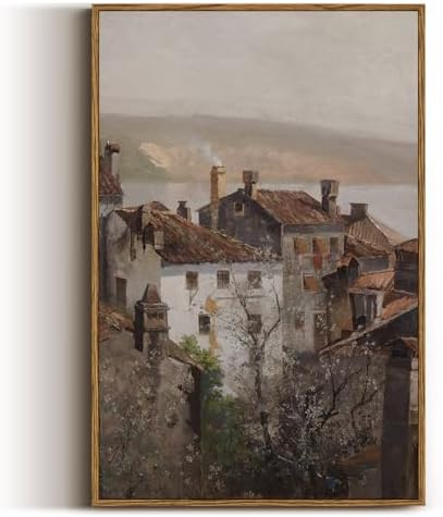 VIYYIEA Vintage Framed Canvas Wall Art, European Towns Landscapes Art, Living by VIYYIEAART