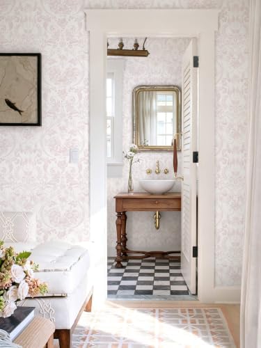 Peel and Stick Wallpaper for Bedroom Pink Damask Floral Self-Adhesive - Image 4