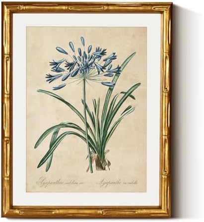 InSimSea Gold Bamboo Framed Wall Art, Retro Lily Botanical Prints by InSimSeaArt