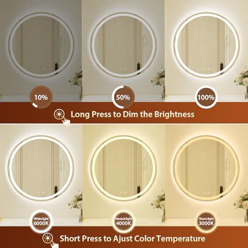 30 Inch Round Gold Framed LED Bathroom Mirror - Image 3