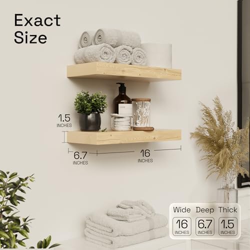 Wood Floating Shelves for Wall 16 inch, Natural Wood, Bathroom Wooden Shelf - Image 3