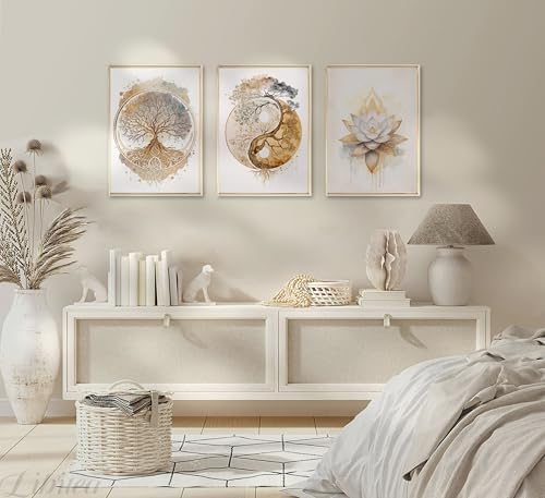 Tree of Life Canvas Wall Art Lotus Zen Painting Picture Wall Decor Abstract Yin - Image 2