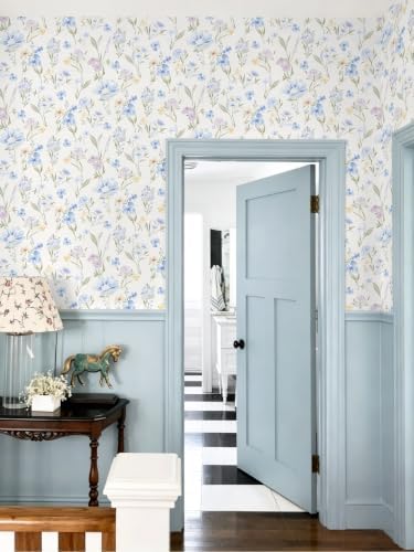Ismoon Blue and White Floral Peel and Stick Wallpaper - Image 4