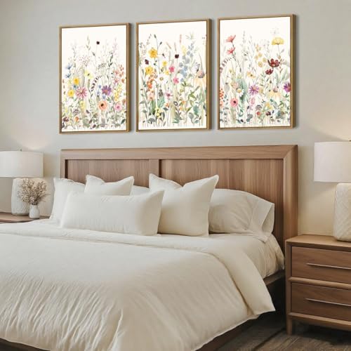 BINCUE Large Framed Floral Canvas Wall Art Colorful Wildflower Pictures Wall - Image 3