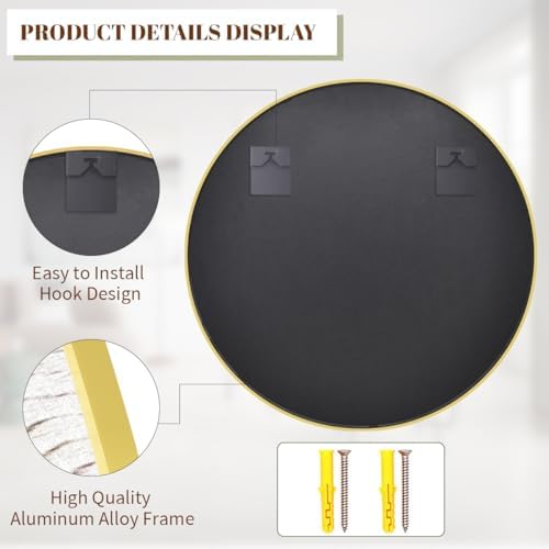 BEAUTYPEAK 30 Inch Round Mirror, Metal Frame Circle Mirror - Image 5