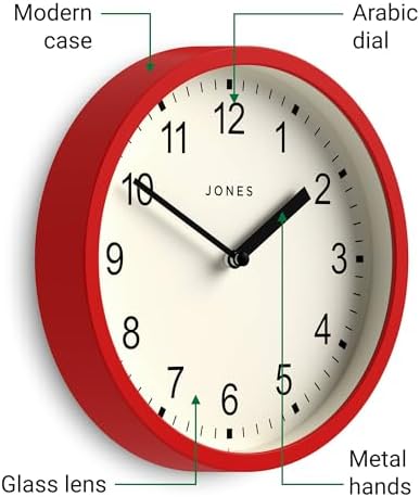 JONES CLOCKS® Spin wall Clock | Small Modern Round Clock | 8" | Red | Easy to - Image 5