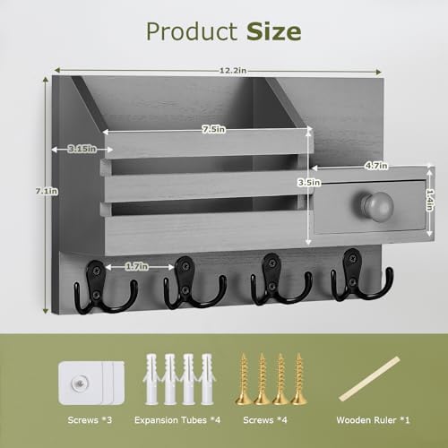 Key Holder Wall Mount, Wooden Key and Mail Organizer - Image 5