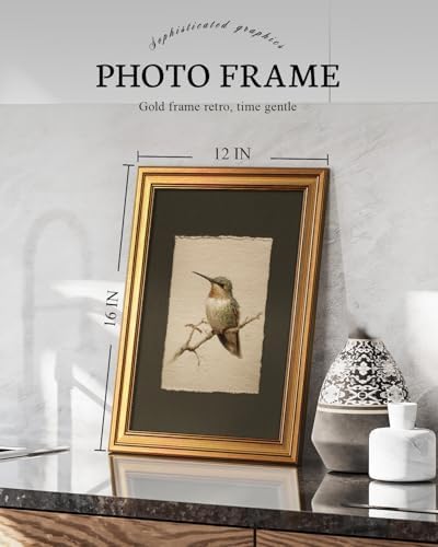 VIYYIEA Gold Framed Vintage Wall Art, Hummingbird On Branch, 12x16 inch - Image 2