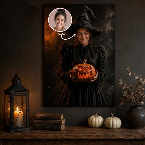 Ipplee Personalized Witch and Pumpkin Halloween Canvas Wall Art by Unknown