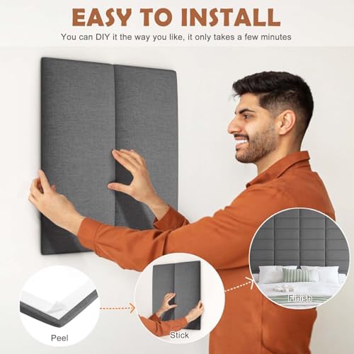 IFNOW Wall Mounted Headboard, Peel and Stick Panels, Dark Grey - Image 5