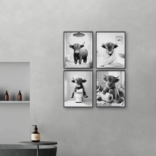 Western Cow Bathroom Decor Wall Art, Funny Highland Cow Wall Art in Restroom - Image 3