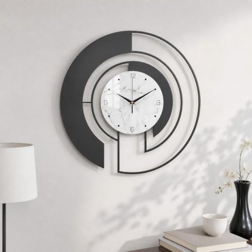 18-Inch Modern Black Metal Wall Clock, Marble Patterned Glass Dial by TULFOHomeProducts