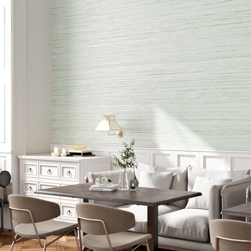 WESTICK Green Grasscloth Wallpaper Removable Textured Peel and Stick Wallpaper - Image 5
