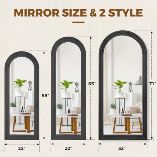 58x22 Arched Full Length Mirror, Solid Wood 3 Layer Frame - Image 2