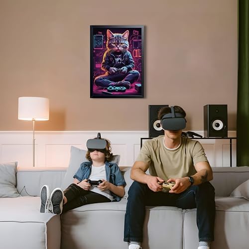 Framed Gamer Cat Canvas Wall Art, Kitten Playing Video Game Wall Decor - Image 6