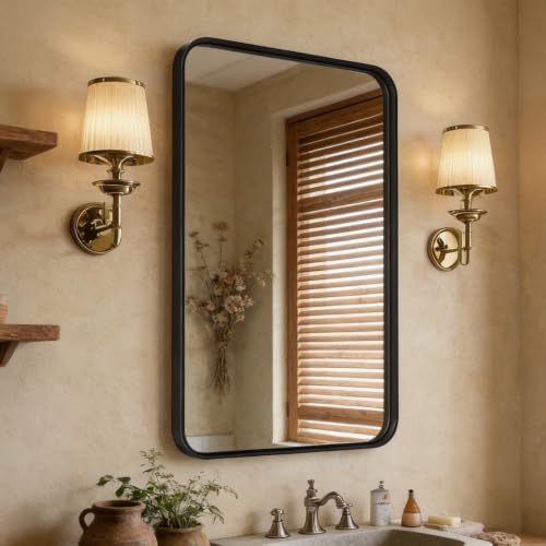 22"x 30" Black Bathroom Mirror for Sink, Rectangle Vanity Mirror by HAPPYMONTLLC
