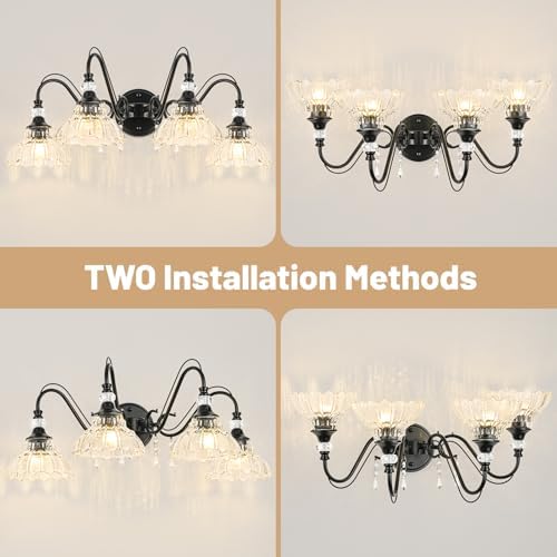Black Bathroom Vanity Light, 4-Light Matte Black Finish Farmhouse Wall Sconce - Image 3