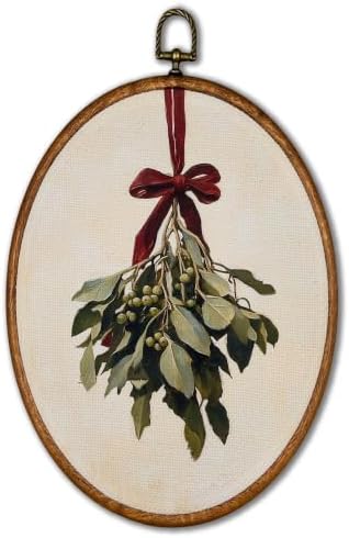 KSDUT Vintage Christmas Neutral Mistletoe Oval Wall Art 8.6"x11.4" by KSDUT